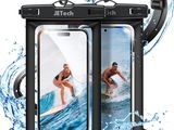 a picture of a waterproof phone case with a picture of a woman on a surfboard