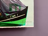 un tableau représentant un bateau sur lequel est posé un filet