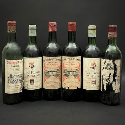 six bouteilles de vin sont alignées sur un fond noir