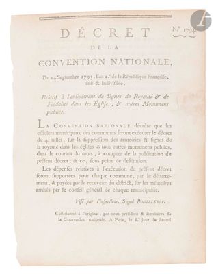 CONVENTION NATIONALE. 5 imprimés de Décrets de la Convention…