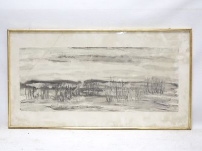 an image of a drawing of a landscape in a gold frame