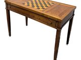 an image of a wooden table with a chess board on top of it
