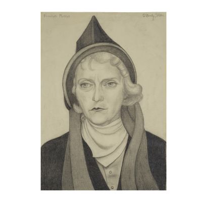 an old drawing of a man wearing a hat and scarf