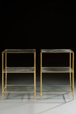 pair of brass and glass side tables