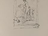 an image of a drawing of a man and a dog in a frame