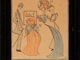 une image représentant le dessin d'une femme en robe et d'un homme en costume