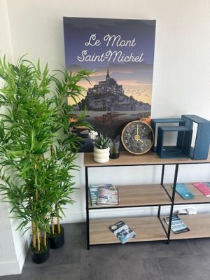 a plant that is sitting on a shelf next to a clock
