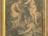 an old picture of a painting of a man and a woman in the water