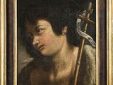 un tableau représentant une femme tenant une croix dans la main