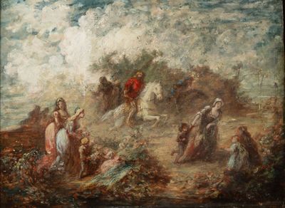 tableau représentant un homme à cheval et une femme à cheval