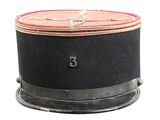 a black hat with a red ribbon on top of it