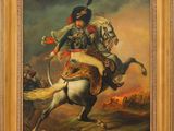 une image représentant un tableau où l'on voit un homme à cheval, muni d'une épée