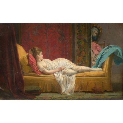 une image représentant un tableau où l'on voit une femme allongée sur un canapé