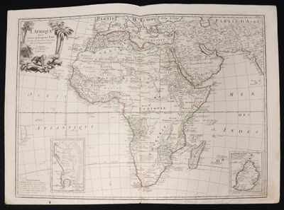 an old map of africa with a red line on it