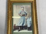 tableau représentant une femme en robe bleue tenant un panier