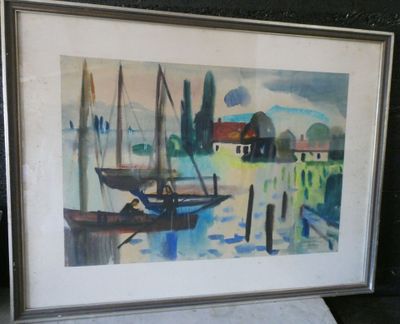 une image d'une peinture de bateaux sur l'eau