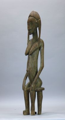 statue d'une femme assise sur un tabouret, la main posée sur le menton
