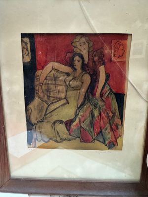 une photo d'un tableau représentant deux femmes assises sur un canapé