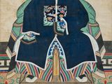 une peinture orientale représentant un homme assis sur une chaise