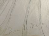 painting of a woman in a white dress with a veil and a name written on it