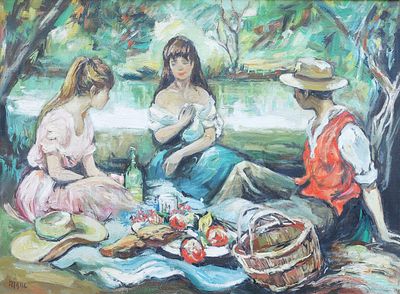 MARC (XXème), "Déjeuner sur l'herbe", huile sur toile signée…
