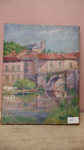 « Bords de Vienne », huile sur toile annotée au dos Atelier H Mar...