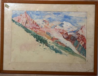 une photo d'un tableau représentant une chaîne de montagnes