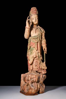 Bodhisattva Chinois EN Bois SculptÉ