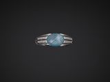 a ring with a blue stone surrounded by diamonds on a black background
