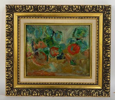 PRUVOST Pierre (1921-2008) : Nature morte aux pommes et feui… - Photo 1