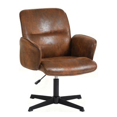 La chaise de bureau est en cuir et dispose d'un piètement en métal