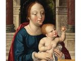 une image d'une peinture représentant une femme tenant un bébé sur ses genoux