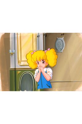 une illustration représentant une fillette aux cheveux blonds et vêtue d'une robe bleue