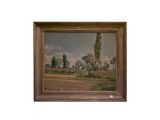 l'image d'un tableau représentant un paysage avec des arbres en arrière-plan
