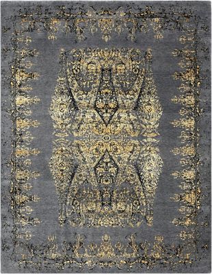 Tapis Moderne, noué main, fond gris 300 x 250