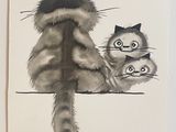 un tableau représentant deux chats assis sur une table