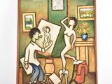 un tableau accroché au mur d'une pièce, représentant un homme et une femme