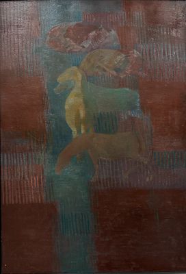 tableau représentant une femme en robe verte avec un oiseau jaune sur l'épaule