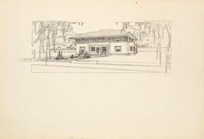 dessin représentant une maison devant laquelle est garée une voiture