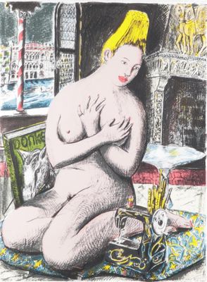 an image of a drawing of a naked woman sitting on a rug