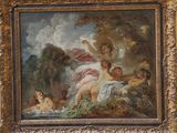 an oil painting on canvas of a painting of a woman and two children