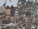 a drawing of a boat with people on it