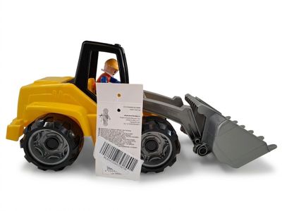 a yellow toy bulldozer with a price tag attached to it
