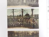 four pictures of horses and people in a field
