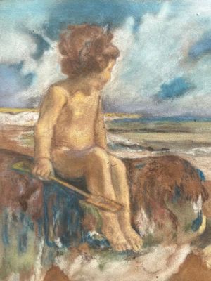 Alfred PALMER Enfant sur la plage. Pastel signé en bas à dro…
