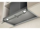 two lights that are on the hood of a kitchen