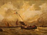 une image d'une peinture représentant un bateau dans l'eau