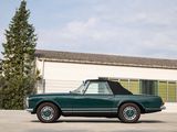 an image of a green convertible car parked in front of a building