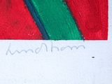 drawing of a red and green umbrella with a green stripe