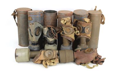 many different types of gas masks on a white background